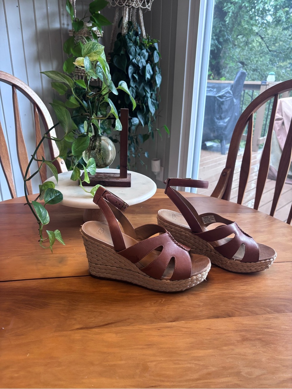 Ugh Women's Size 10 Brown 3” Platform Wedge Sandals with Ankle Strap